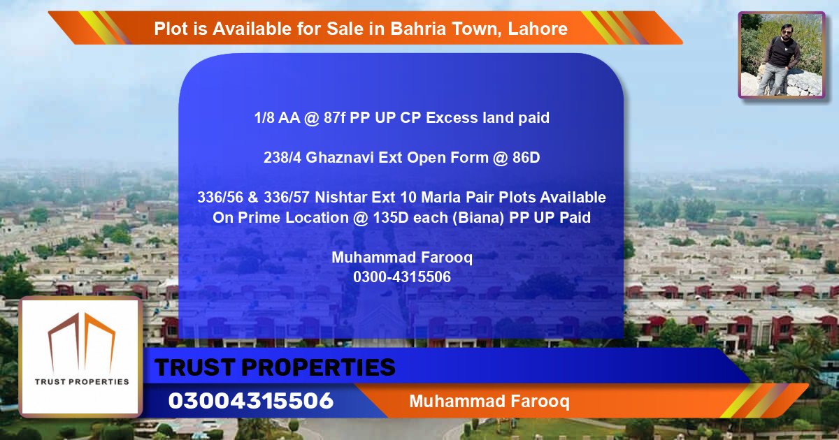 Residential Plot for Sale in Bahria Town, Lahore - (BP-86866)