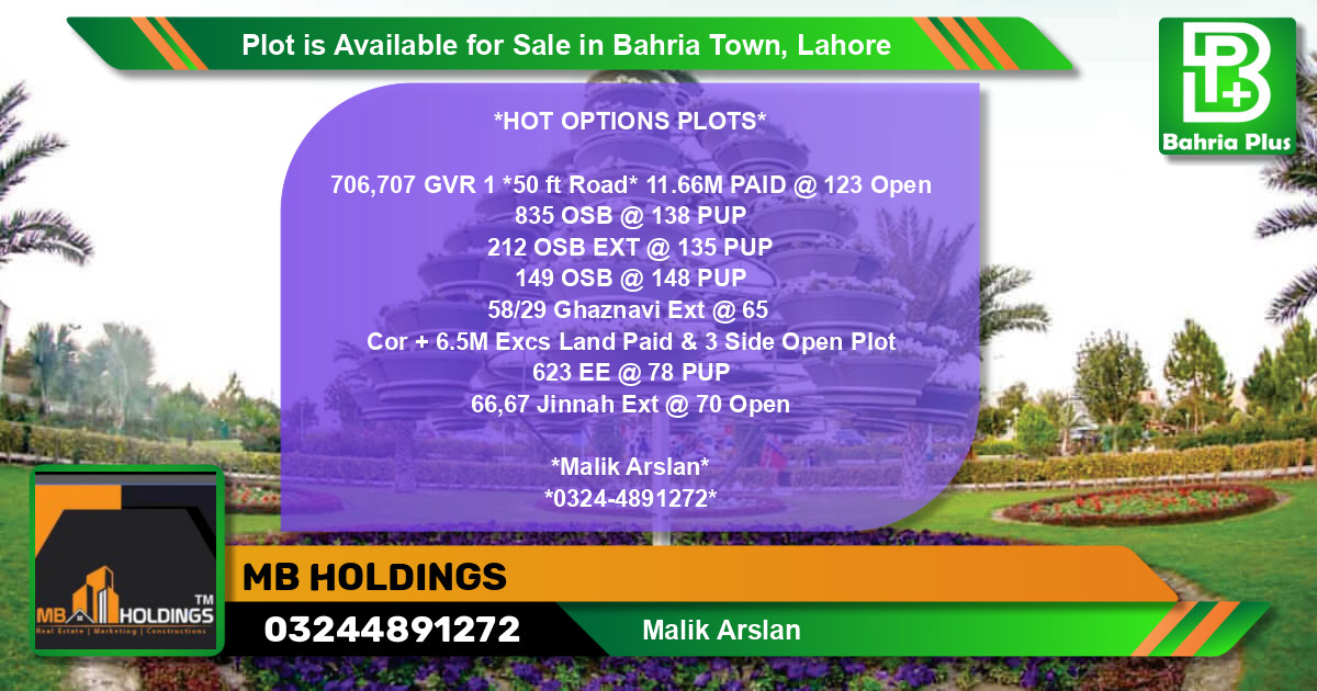 Residential Plot for Sale in Bahria Town, Lahore - (BP-86868)