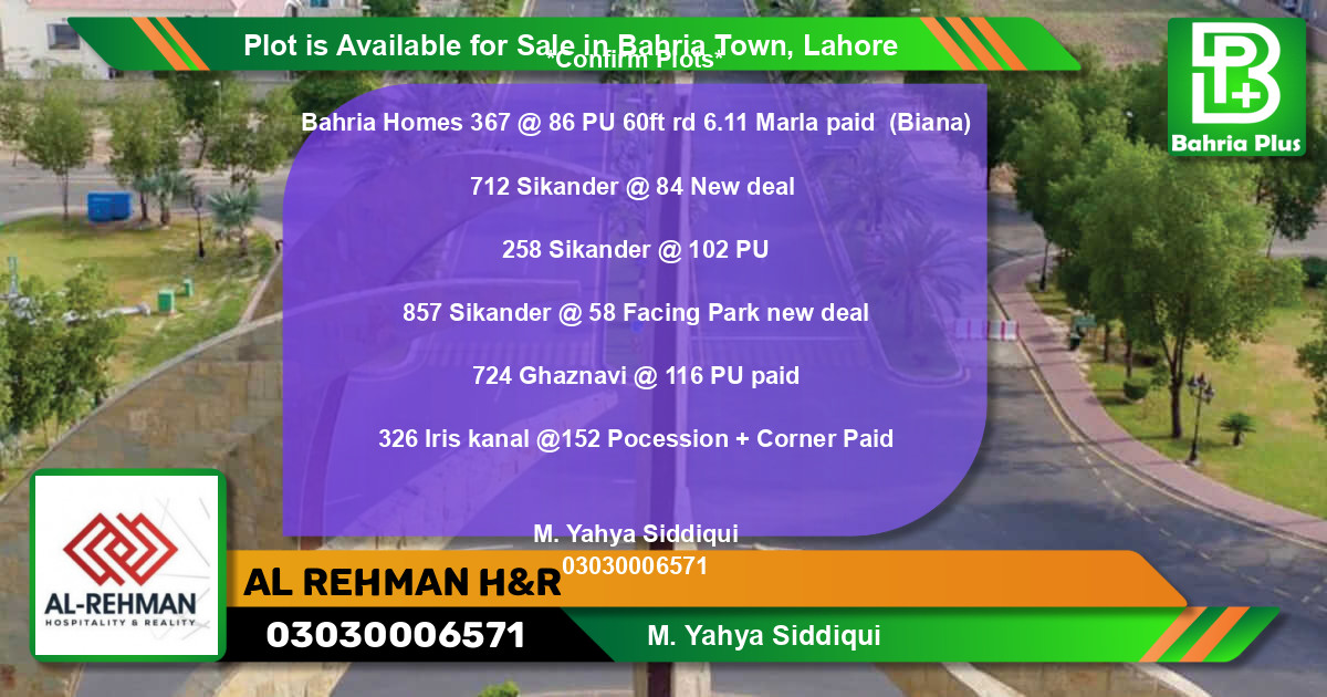 Residential Plot for Sale in Bahria Town, Lahore - (BP-86870)