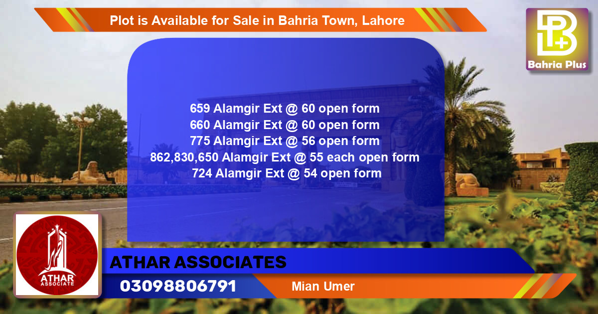 Residential Plot for Sale in Bahria Town, Lahore - (BP-86874)