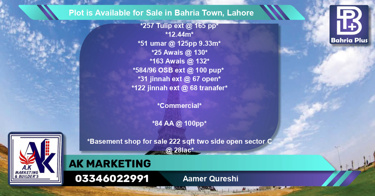 Commercial Plot for Sale in Bahria Town, Lahore - (BP-86878)