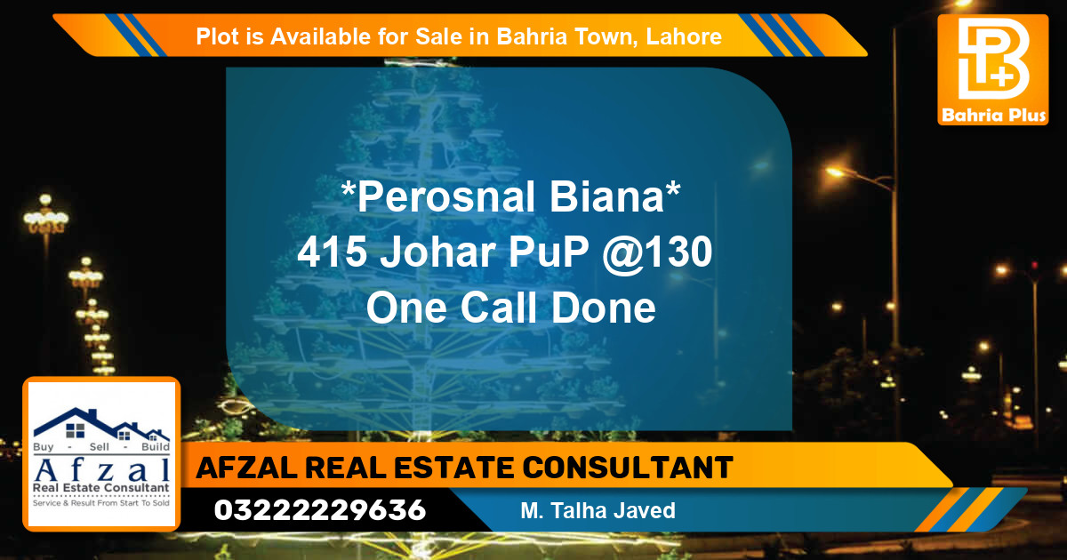 Residential Plot for Sale in Bahria Town, Lahore - (BP-86889)