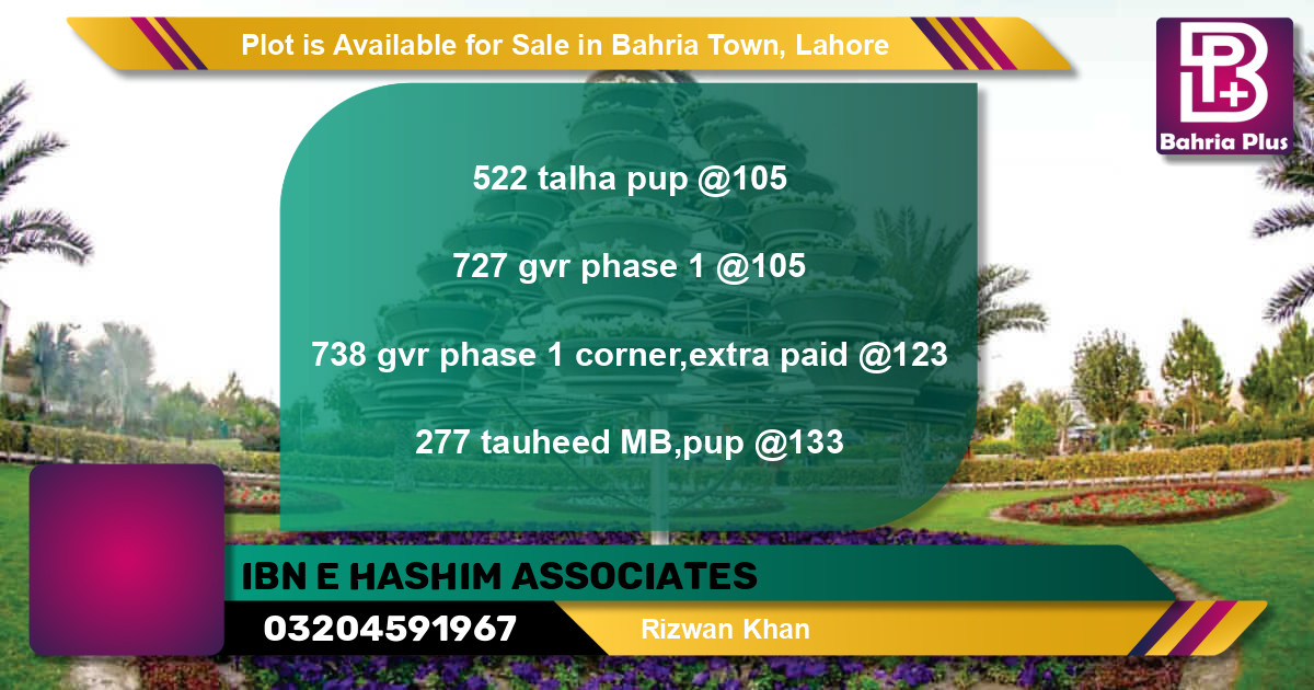 Residential Plot for Sale in Bahria Town, Lahore - (BP-86893)