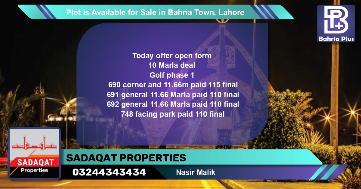 Residential Plot for Sale in Bahria Town, Lahore - (BP-86898)