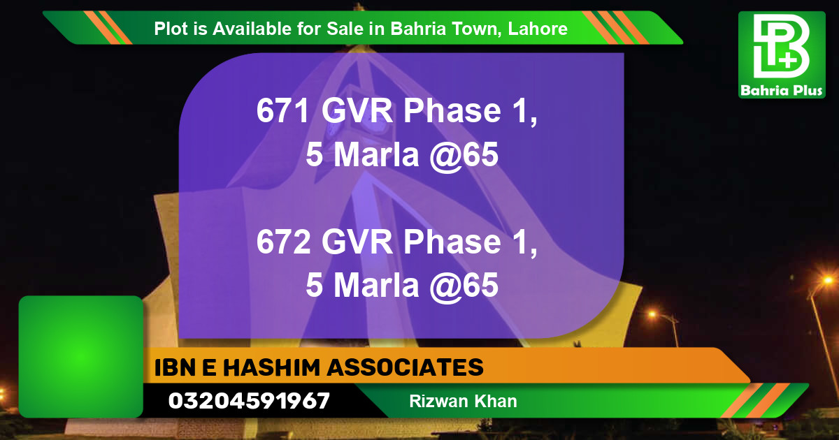 Residential Plot for Sale in Bahria Town, Lahore - (BP-86904)