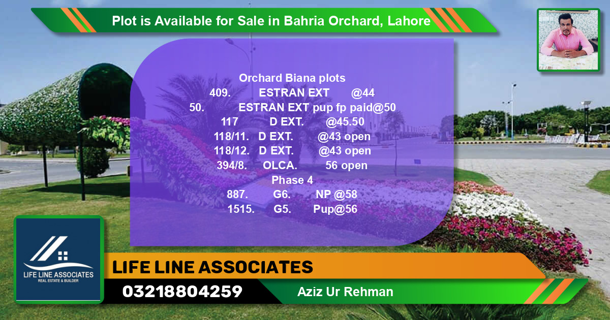 Residential Plot for Sale in Bahria Orchard, Lahore - (BP-86908)