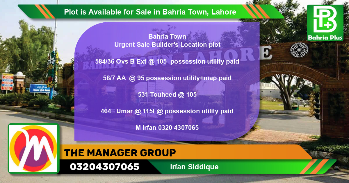 Residential Plot for Sale in Bahria Town, Lahore - (BP-86922)