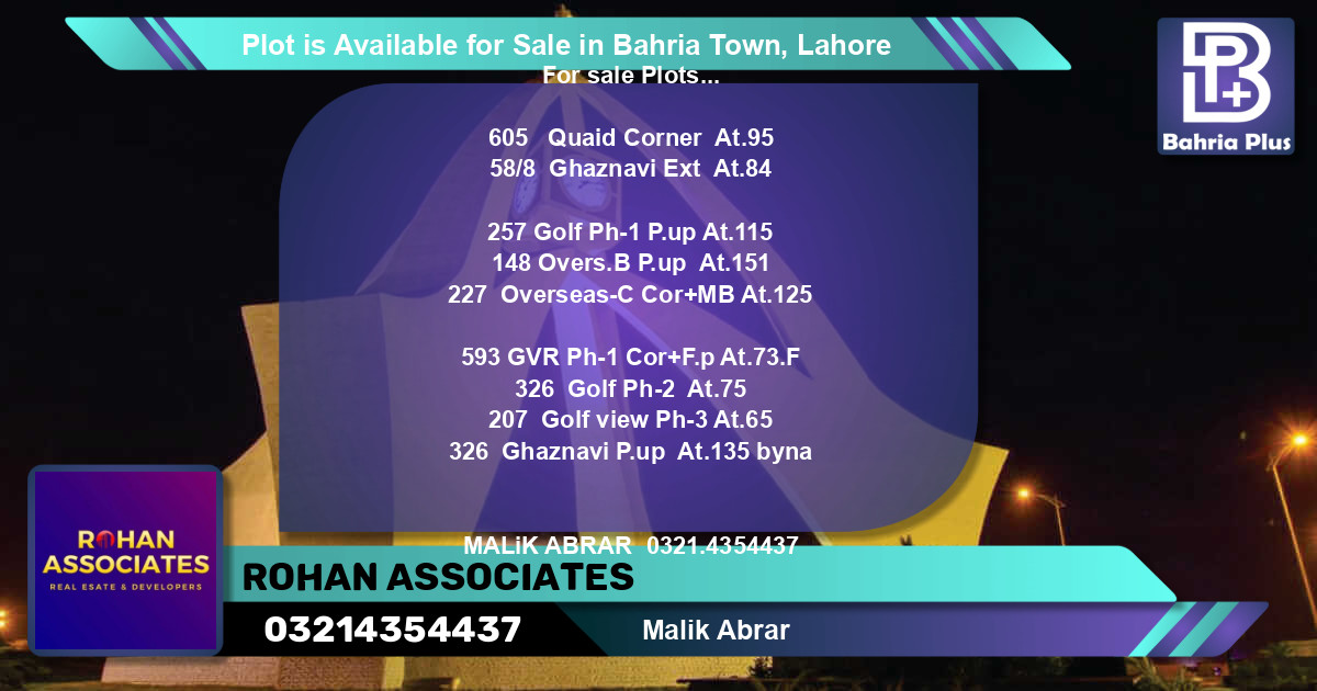 Residential Plot for Sale in Bahria Town, Lahore - (BP-86936)