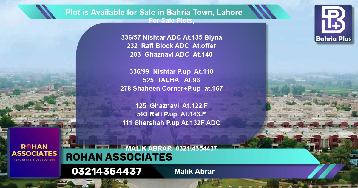 Residential Plot for Sale in Bahria Town, Lahore - (BP-86940)