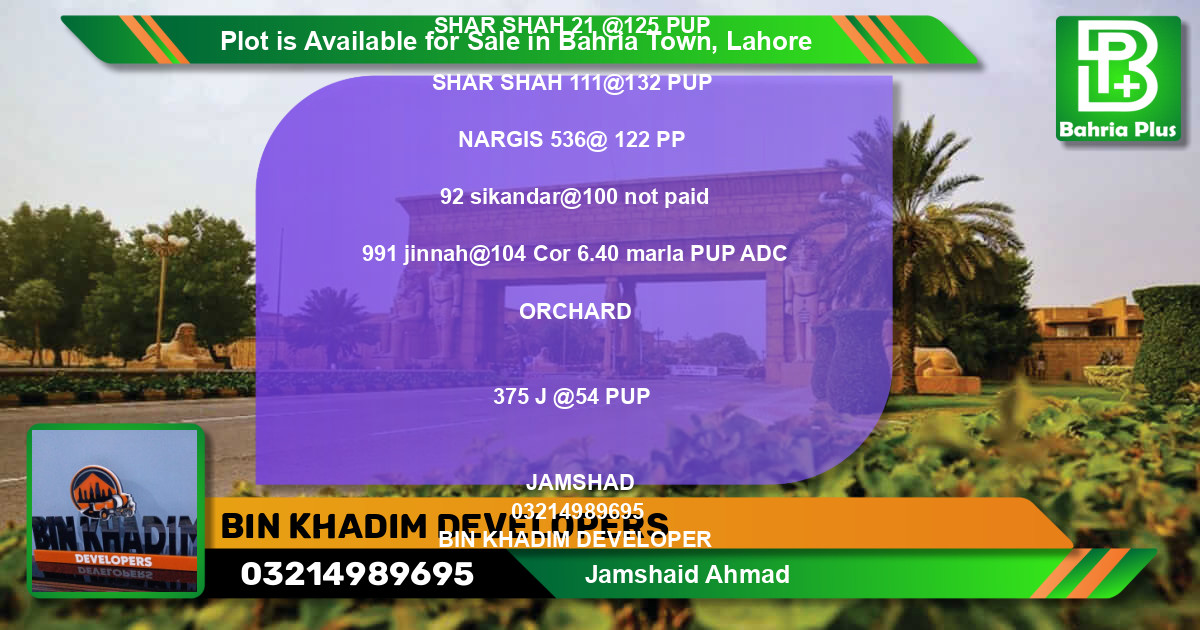 Residential Plot for Sale in Bahria Town, Lahore - (BP-86947)