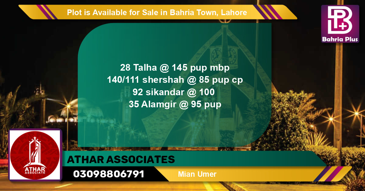 Residential Plot for Sale in Bahria Town, Lahore - (BP-86949)