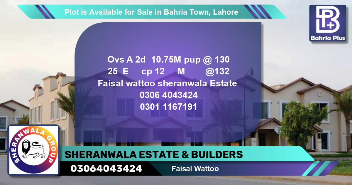 Residential Plot for Sale in Bahria Town, Lahore - (BP-86967)