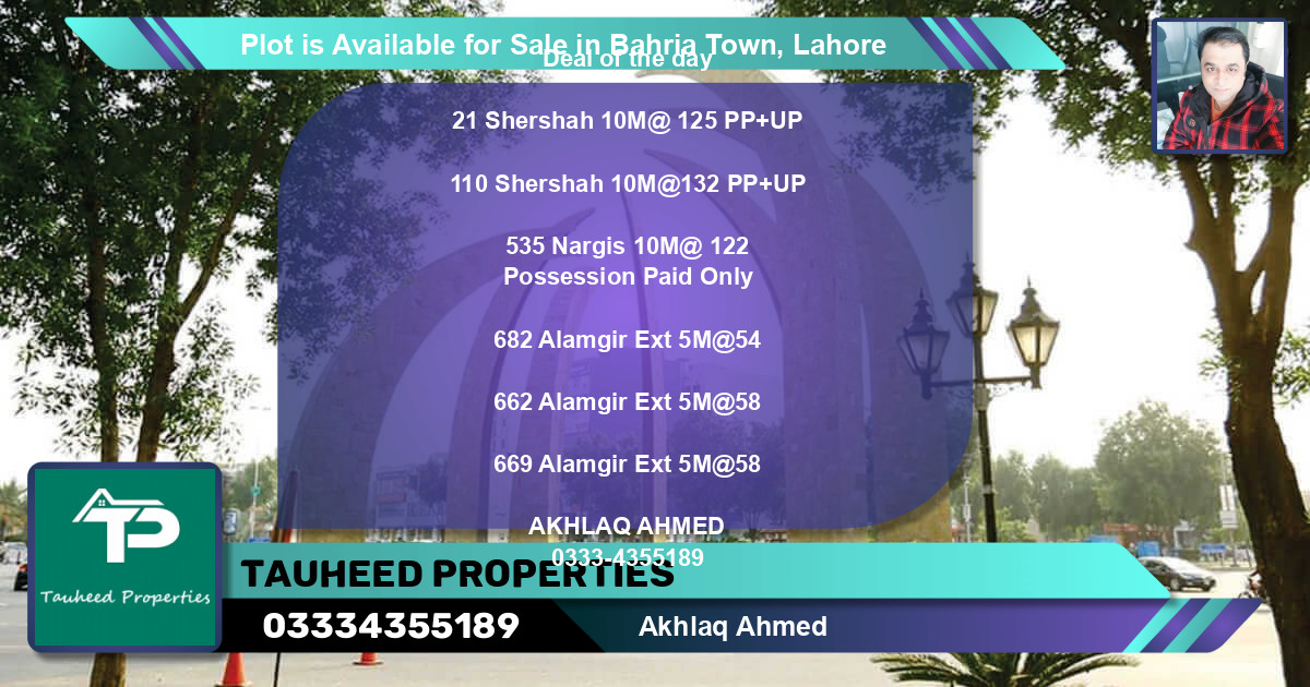 Residential Plot for Sale in Bahria Town, Lahore - (BP-86969)