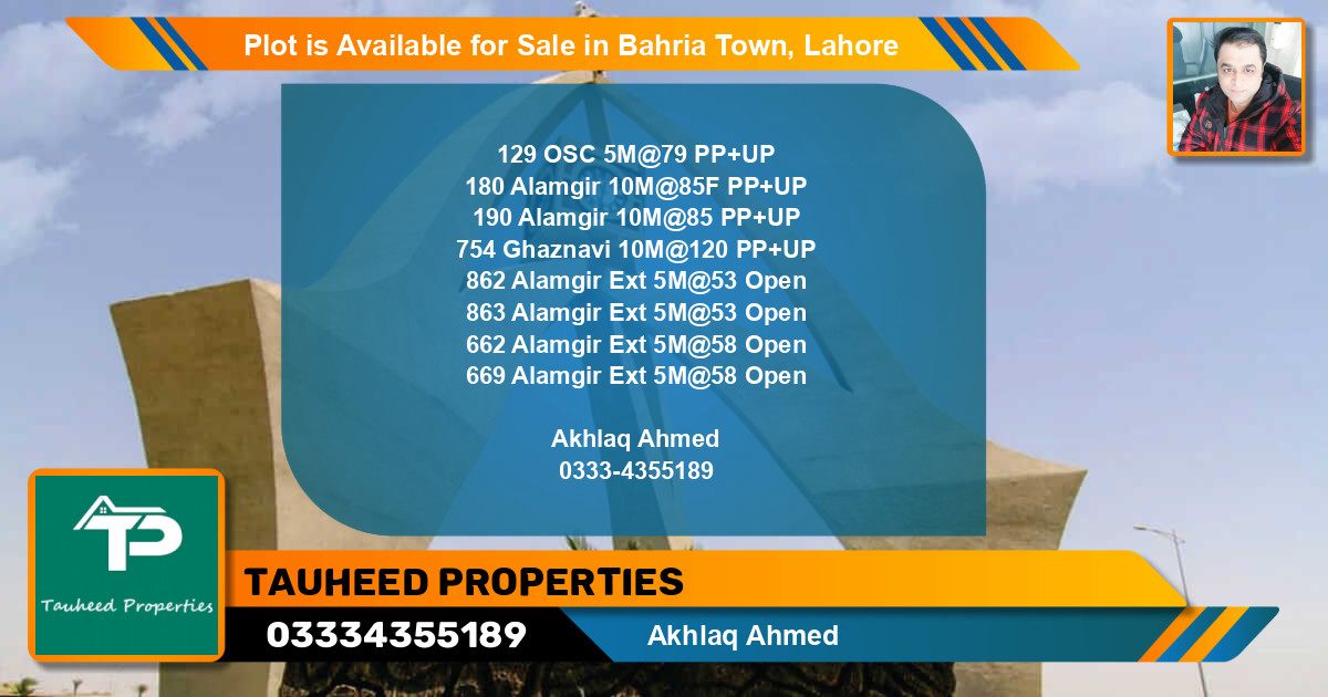 Residential Plot for Sale in Bahria Town, Lahore - (BP-86978)