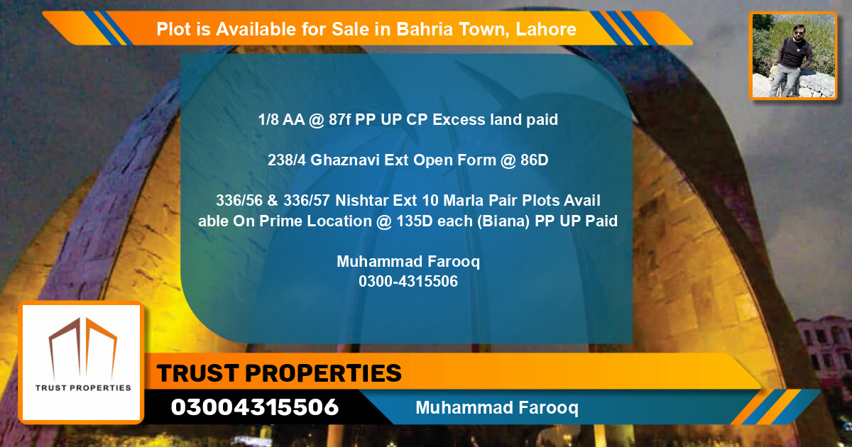 Residential Plot for Sale in Bahria Town, Lahore - (BP-86987)