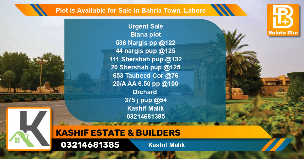 Residential Plot for Sale in Bahria Town, Lahore - (BP-87005)