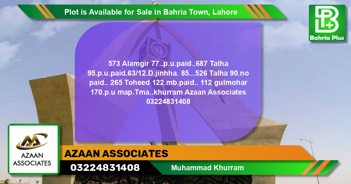 Residential Plot for Sale in Bahria Town, Lahore - (BP-87014)