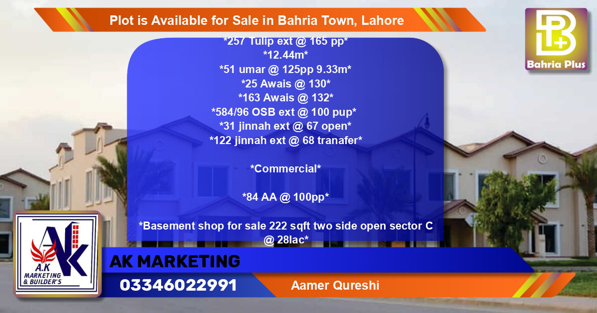 Commercial Plot for Sale in Bahria Town, Lahore - (BP-87022)