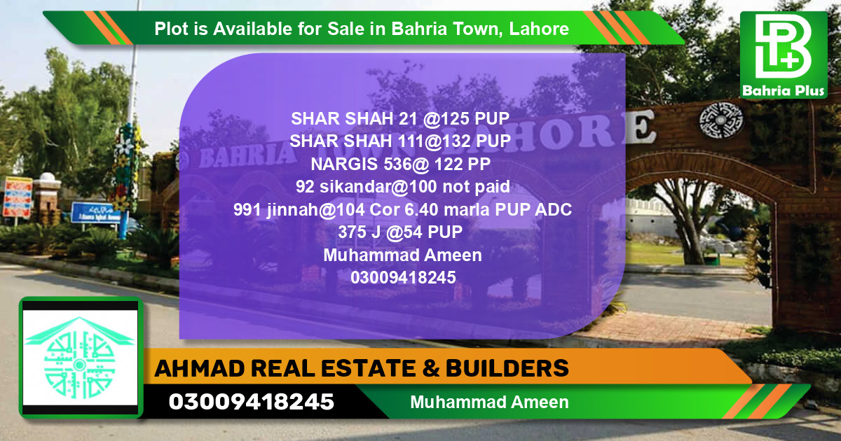 Residential Plot for Sale in Bahria Town, Lahore - (BP-87026)
