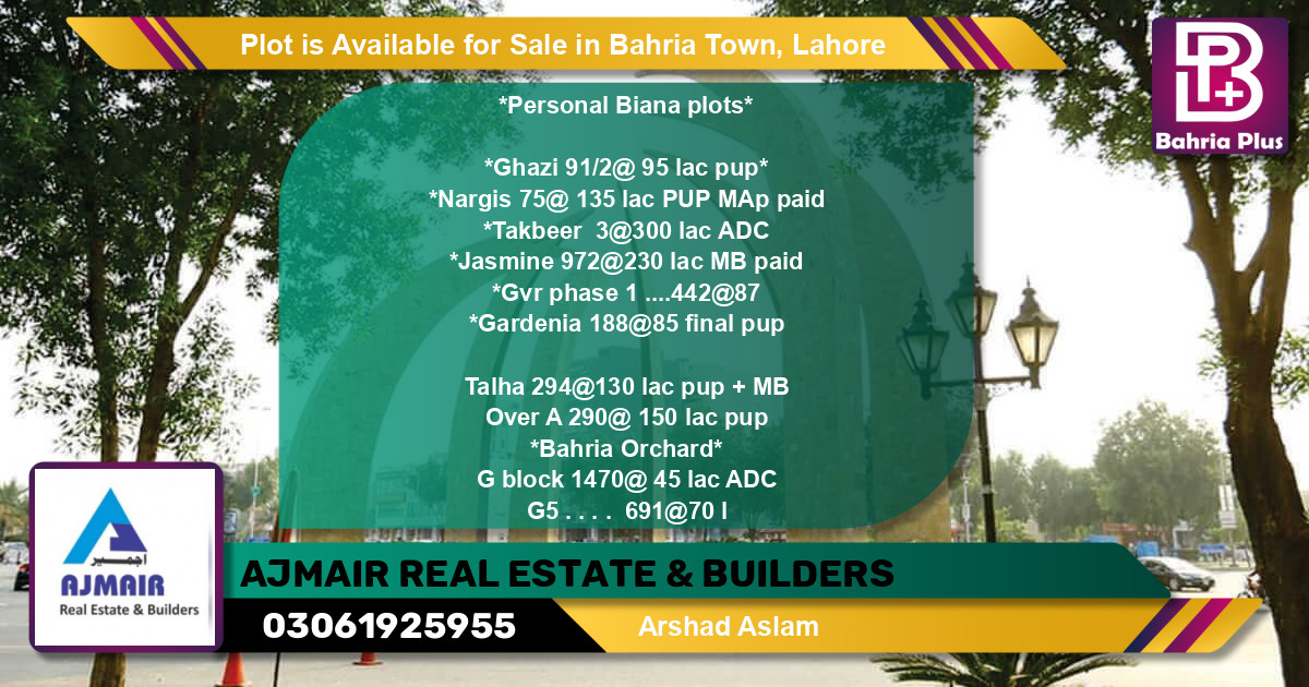 Residential Plot for Sale in Bahria Town, Lahore - (BP-87034)