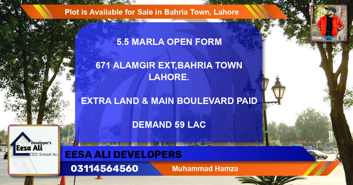 Residential Plot for Sale in Bahria Town, Lahore - (BP-87040)