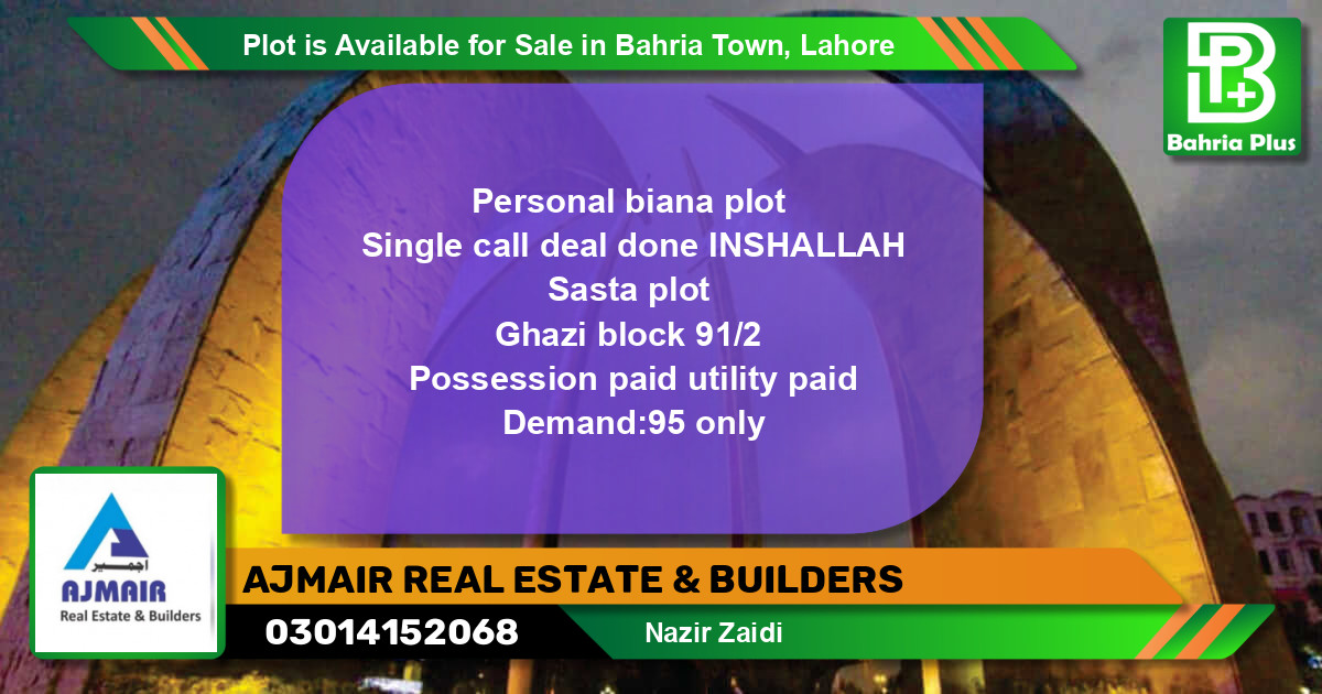 Residential Plot for Sale in Bahria Town, Lahore - (BP-87052)