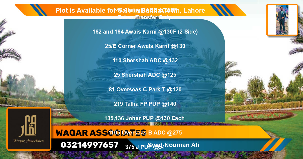 Residential Plot for Sale in Bahria Town, Lahore - (BP-87054)