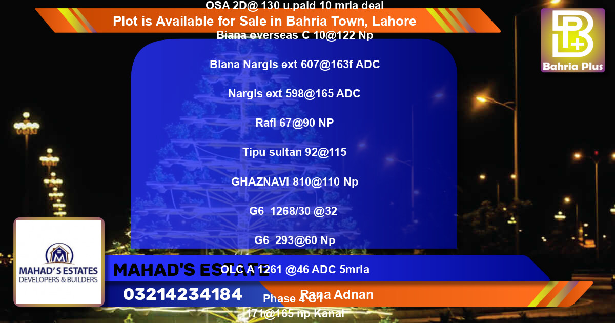 Residential Plot for Sale in Bahria Town, Lahore - (BP-87064)