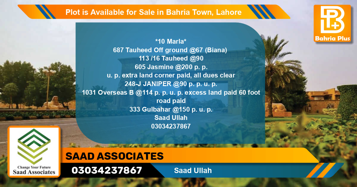 Residential Plot for Sale in Bahria Town, Lahore - (BP-87084)