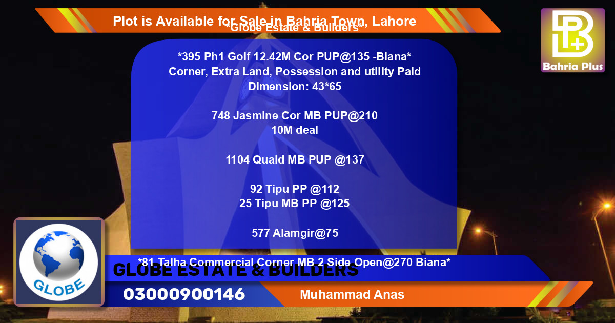 Commercial Plot for Sale in Bahria Town, Lahore - (BP-87097)