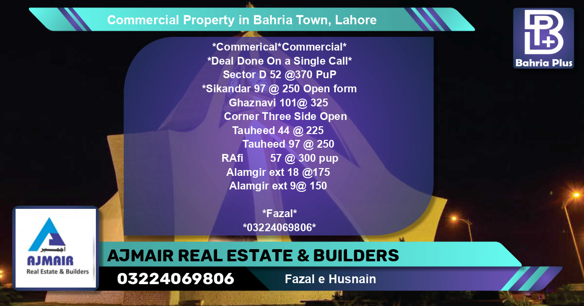 Commercial Property for Sale in Bahria Town, Lahore - (BP-87112)
