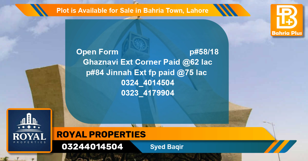 Residential Plot for Sale in Bahria Town, Lahore - (BP-87147)