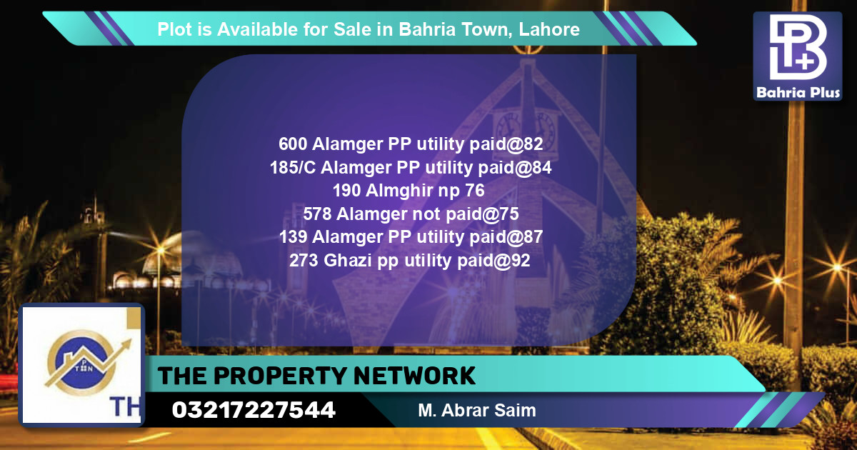 Residential Plot for Sale in Bahria Town, Lahore - (BP-87178)