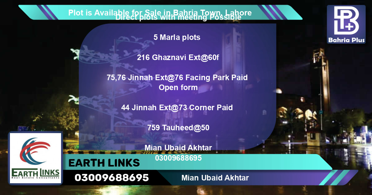 Residential Plot for Sale in Bahria Town, Lahore - (BP-87179)
