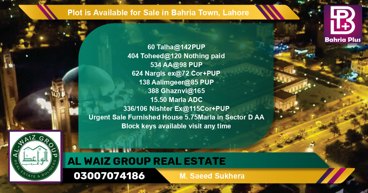 Residential Plot for Sale in Bahria Town, Lahore - (BP-87187)