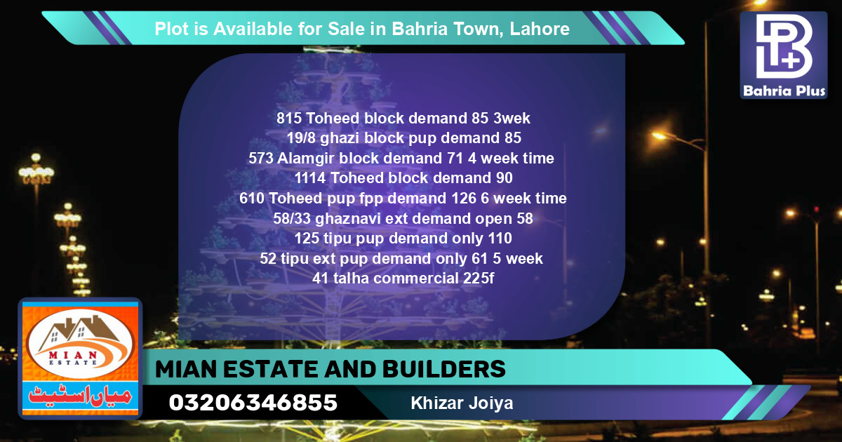 Commercial Plot for Sale in Bahria Town, Lahore - (BP-87189)