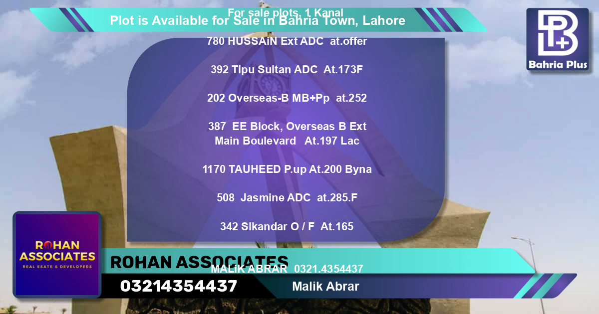 Residential Plot for Sale in Bahria Town, Lahore - (BP-87193)