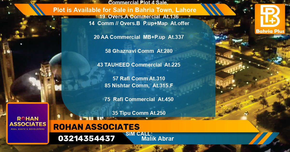 Commercial Plot for Sale in Bahria Town, Lahore - (BP-87197)