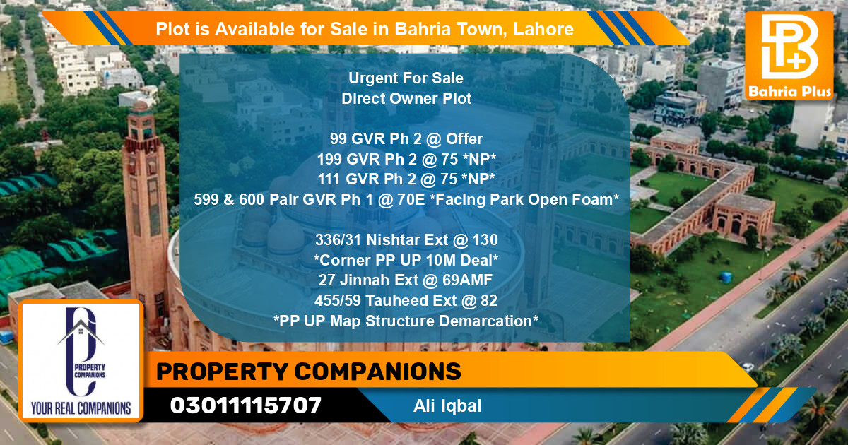 Residential Plot for Sale in Bahria Town, Lahore - (BP-87221)