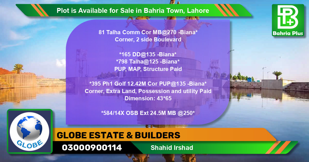 Residential Plot for Sale in Bahria Town, Lahore - (BP-87245)