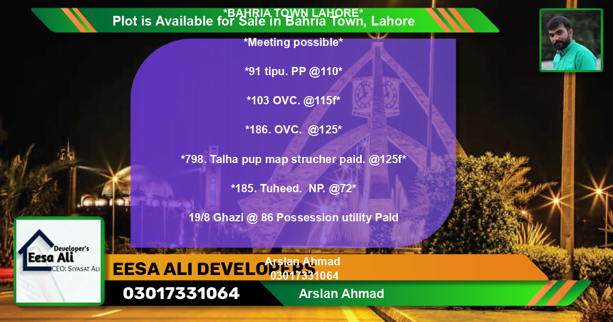 Residential Plot for Sale in Bahria Town, Lahore - (BP-87250)
