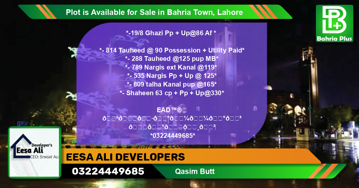 Residential Plot for Sale in Bahria Town, Lahore - (BP-87254)