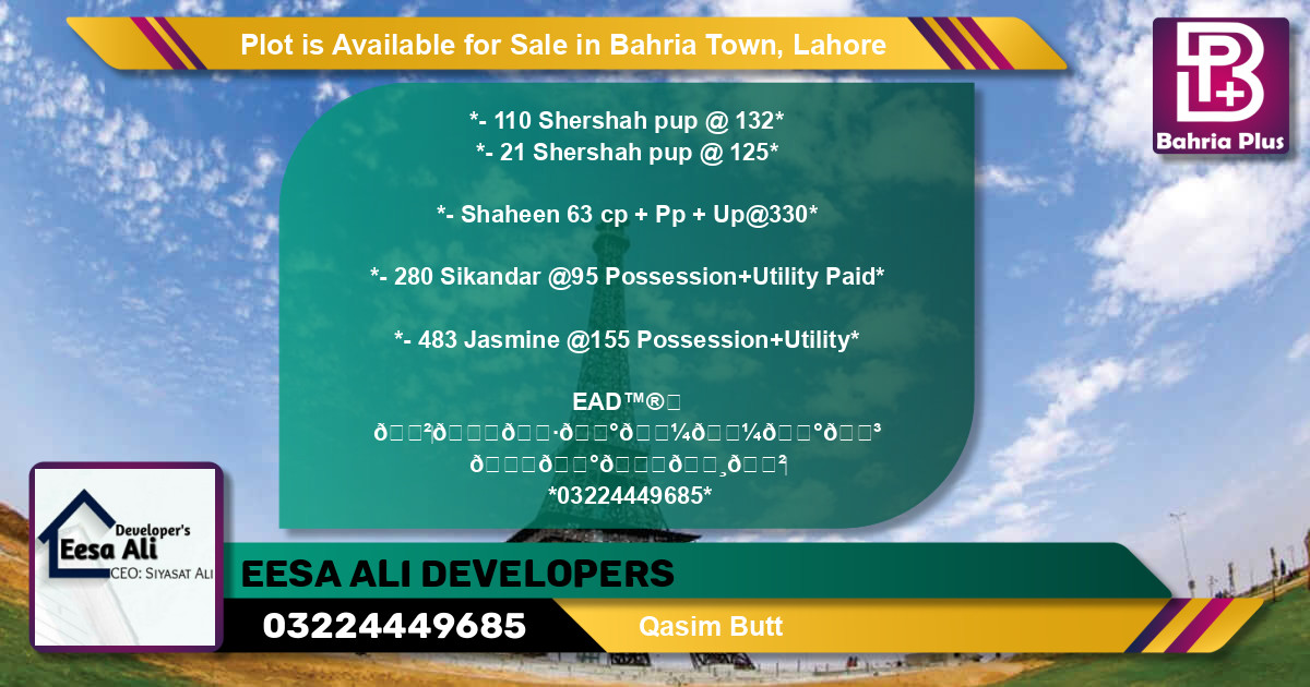Residential Plot for Sale in Bahria Town, Lahore - (BP-87255)