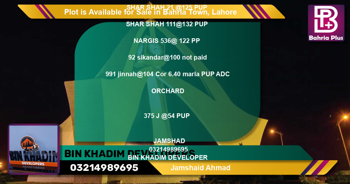 Residential Plot for Sale in Bahria Town, Lahore - (BP-87256)
