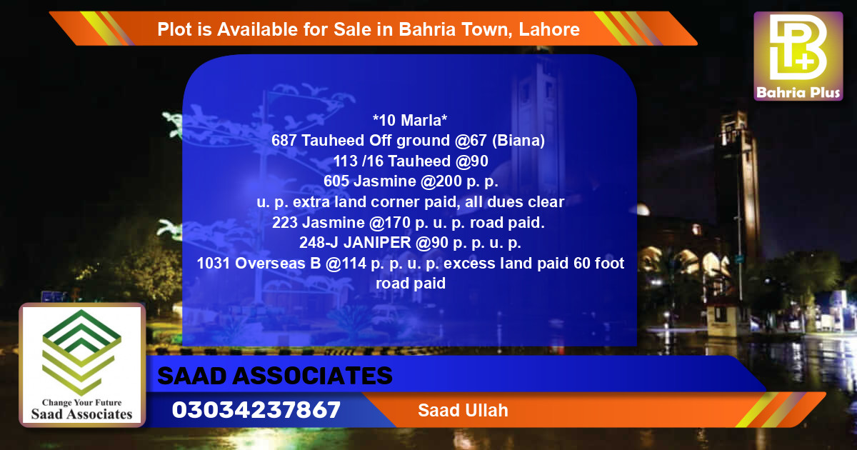Residential Plot for Sale in Bahria Town, Lahore - (BP-87269)