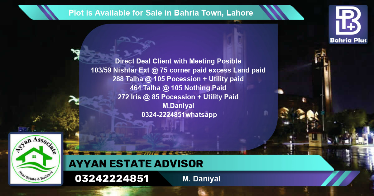 Residential Plot for Sale in Bahria Town, Lahore - (BP-87279)