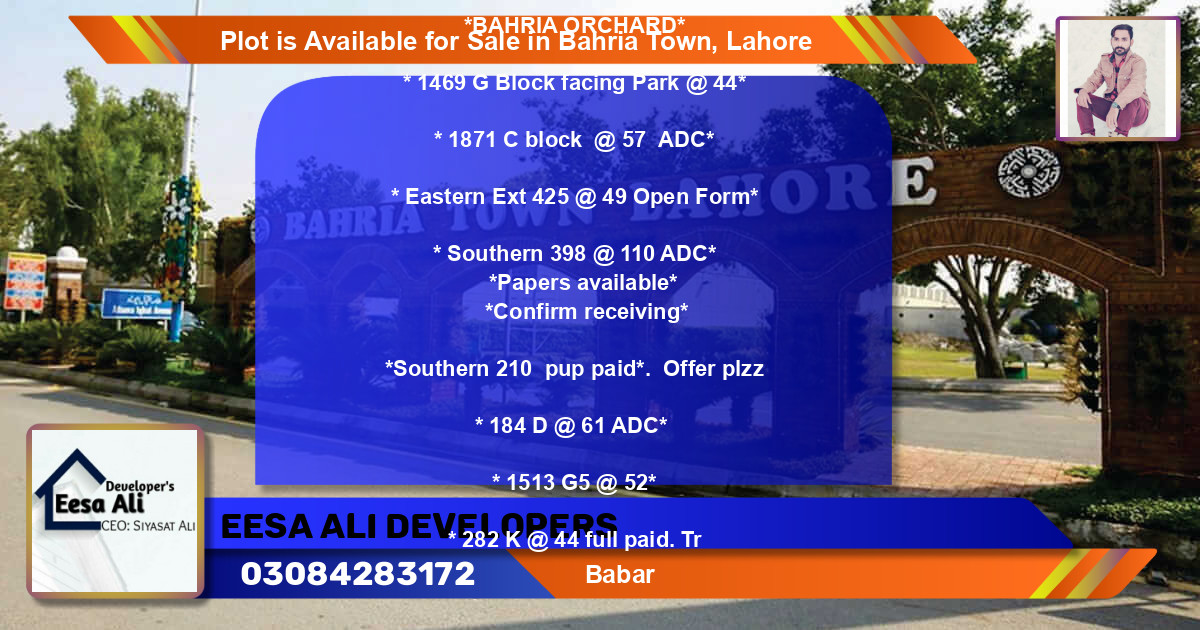 Residential Plot for Sale in Bahria Town, Lahore - (BP-87350)