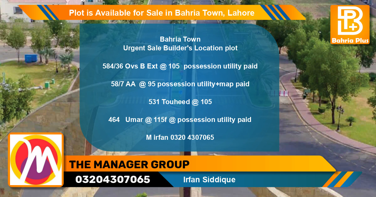 Residential Plot for Sale in Bahria Town, Lahore - (BP-87411)