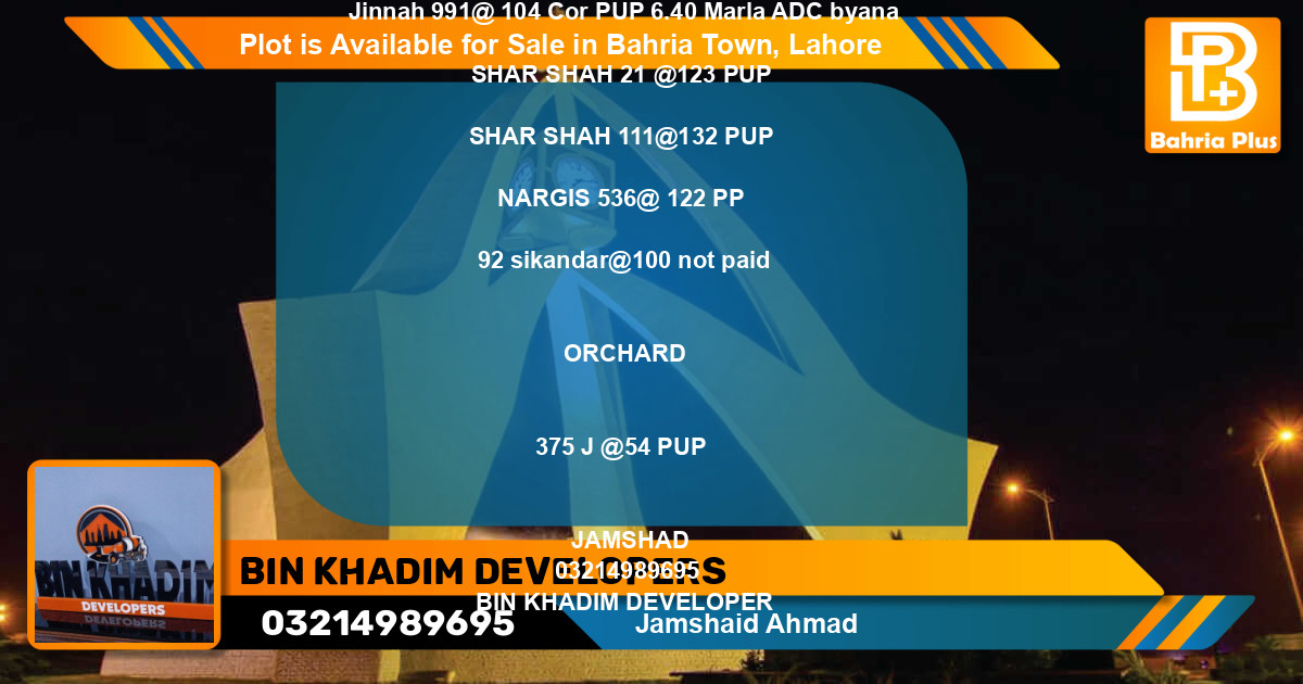 Residential Plot for Sale in Bahria Town, Lahore - (BP-87414)