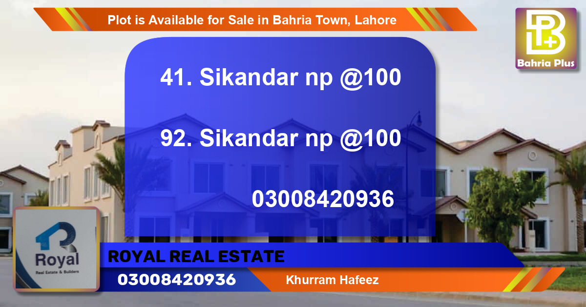 Residential Plot for Sale in Bahria Town, Lahore - (BP-87439)